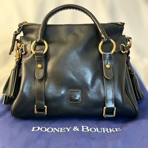Dooney & Bourke Black Leather Satchel with Gold Accents